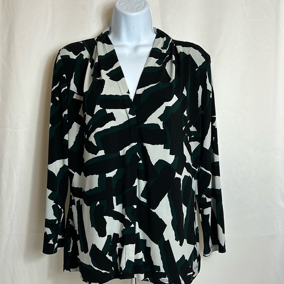 Calvin Klein Women’s Size Medium Top Hunter Green Black V-neck Pullover Blouse - Picture 1 of 10